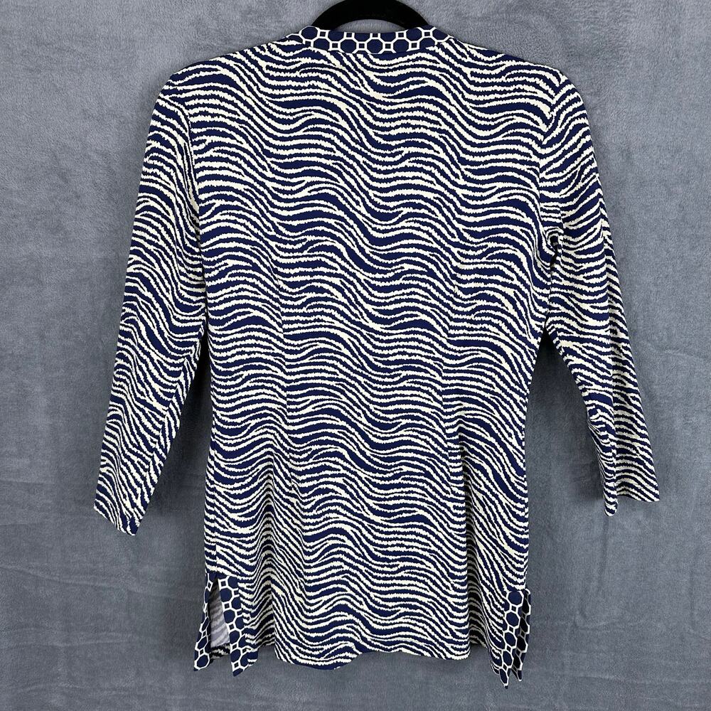 J Mclaughlin Top Womens XS Navy Zebra Catalina Tunic 3/4 Length Sleeve Stretch - Picture 8 of 15